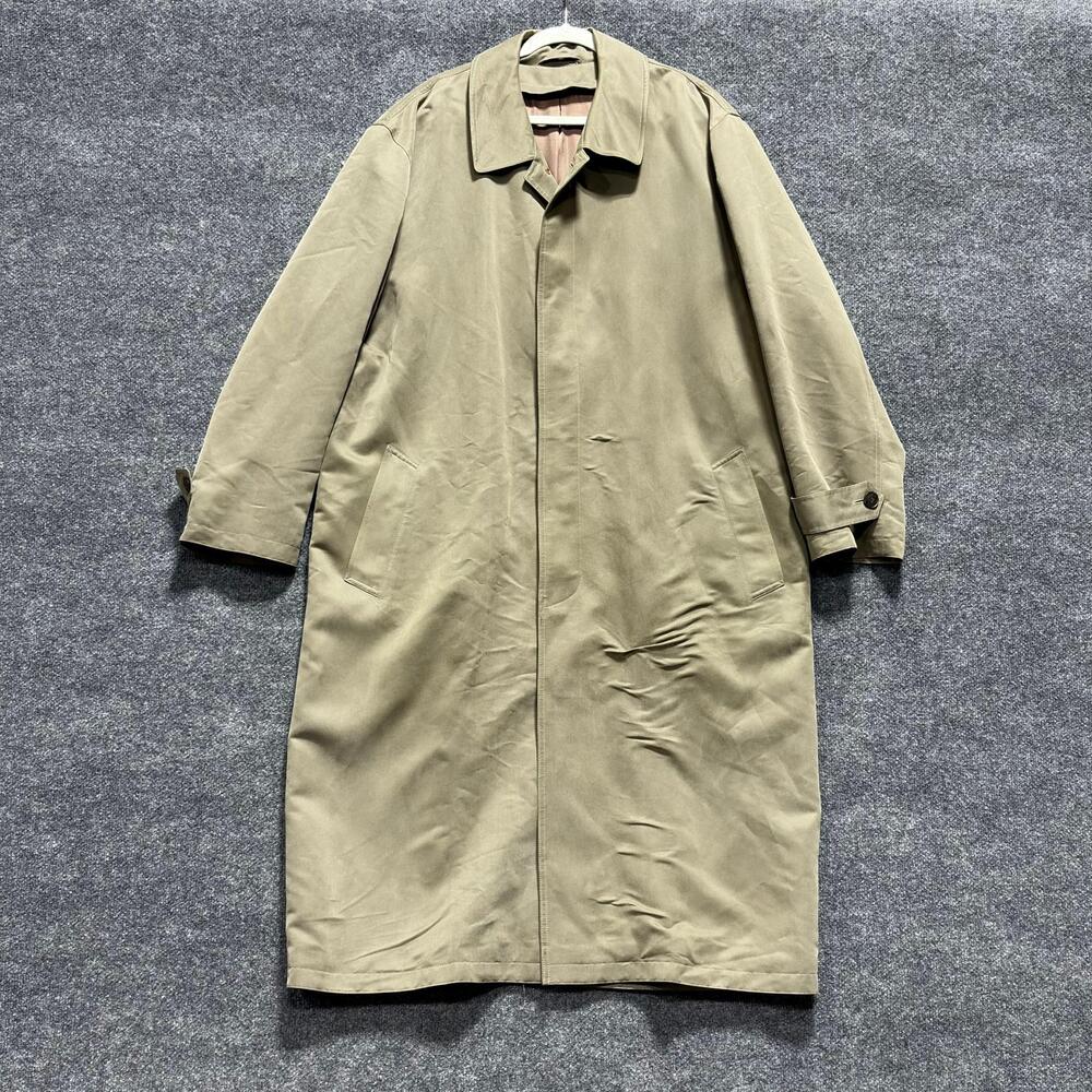 Drizzle Coat Mens 44 Green Long Rain Snap Front Lined Trench Travel Overcoat